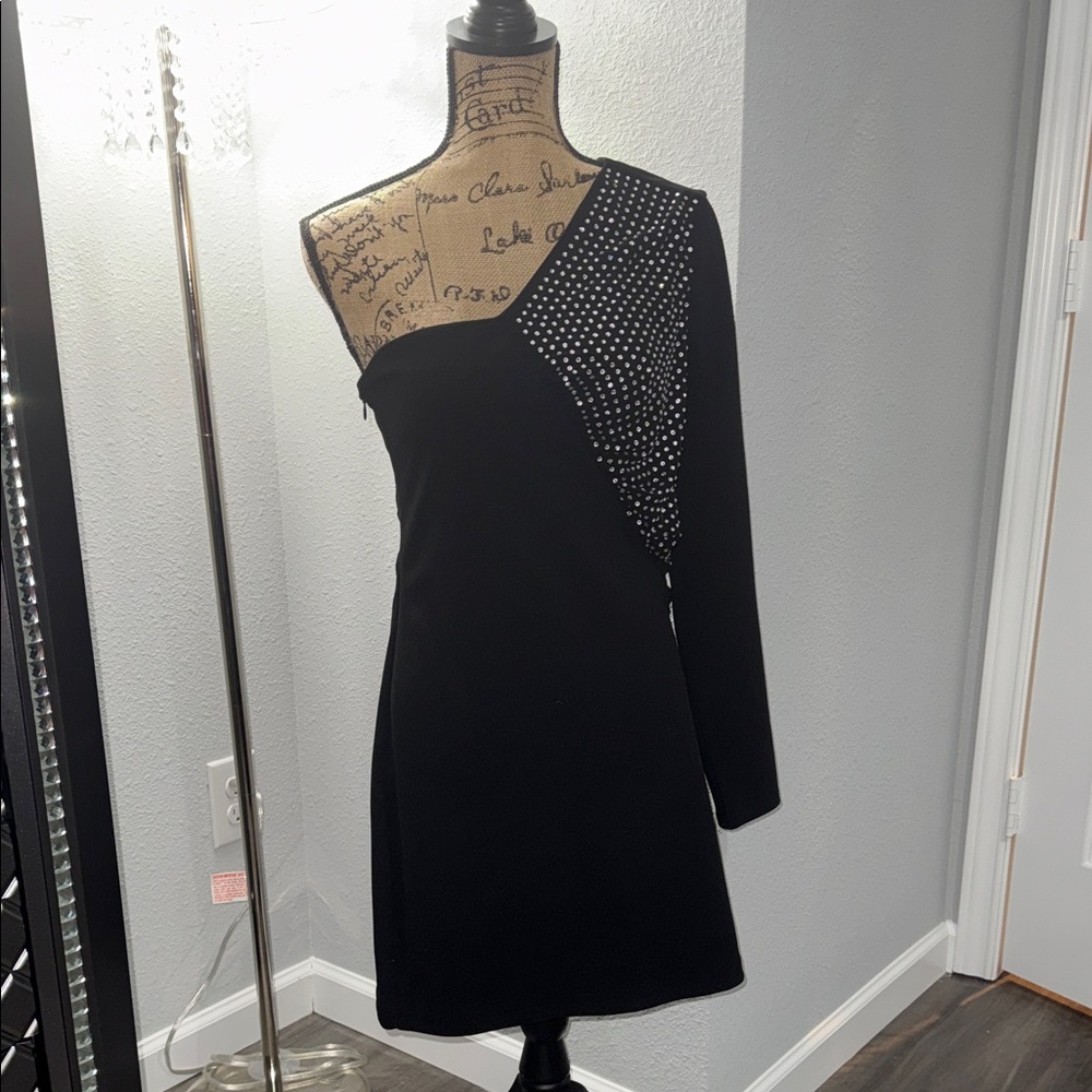 Express Black One-Shoulder Dress with rhinestone Accents